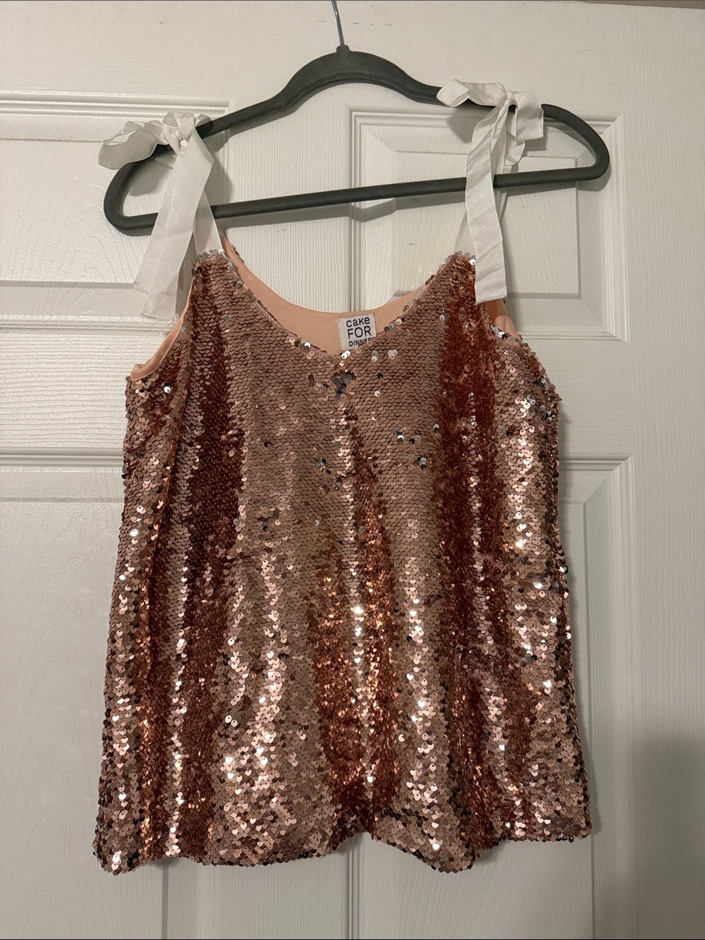 Cake for Dinner Rose Gold Sequin Tie-Strap Tank Top